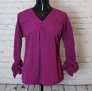 Pink 3/4 Tie Sleeve Blouse